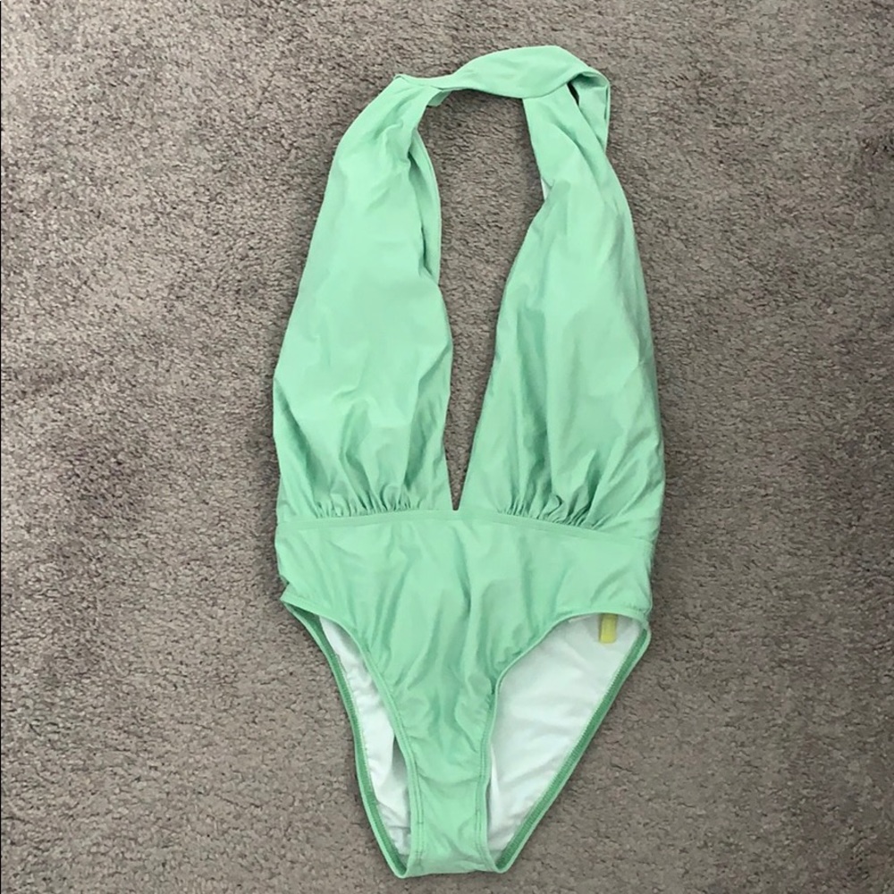 Mint green one piece low back swimsuit